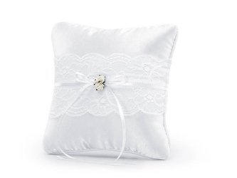 Wedding ring pillow - Lace - White ribbon - 16 x 16 cm