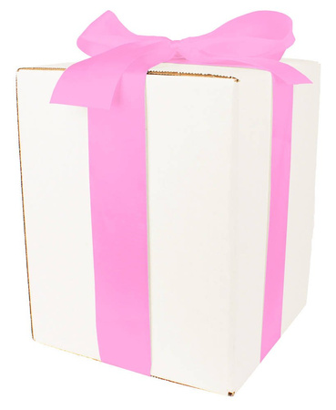 WHITE CARDBOARD BOX - with pink ribbon - 20x20x25cm