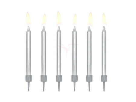 Birthday candles - Smooth - Silver - 6 cm - 6 pieces