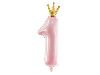 Foil balloon Numeral "1" in crown - 37x100cm - Bright pink