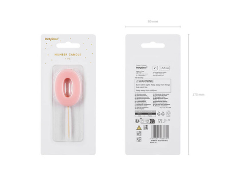 Birthday candle - Number 0 - light pink - 5,5cm - 1pc.