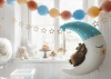 Set of balloons and helium - Teddy bear on the moon - blue - 20 elements