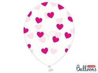 Strong 30cm Balloons - Crystal Clear - Pink Hearts - 50 pieces