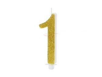 Birthday candle - Number 1 - Glitter - Gold - 10 cm