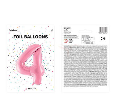 Foil balloon - Number "4" - Pink - 86cm 