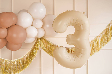 Foil balloon - Number 3 - beige - 72 cm