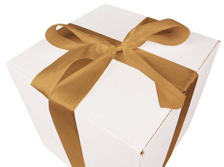 WHITE CARDBOARD BOX - with light gold ribbon - 30x30x30cm