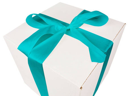 WHITE CARDBOARD BOX - with turquoise ribbon - 30x30x30cm