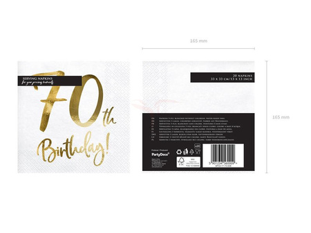 Paper napkins - 70th Birthday! - White - 33x33cm - 20 pieces