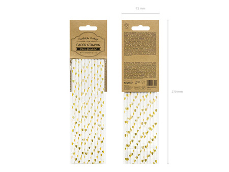 White paper straws - Golden hearts - 19.5 cm