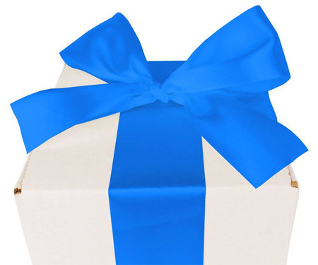 WHITE CARDBOARD BOX - with blue ribbon - 15x15x20cm