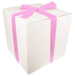 WHITE CARDBOARD BOX - with pink ribbon - 40x40x40cm