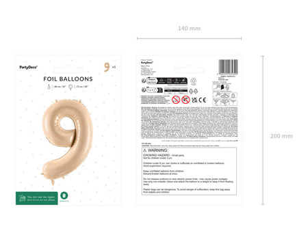 Foil balloon - Number 9 - beige - 72 cm