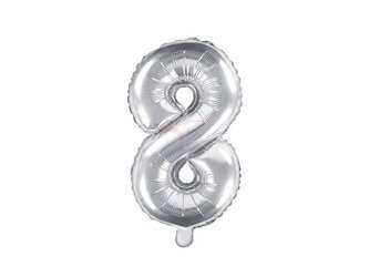 Foil balloon - Number "8" - Silver - 35 cm