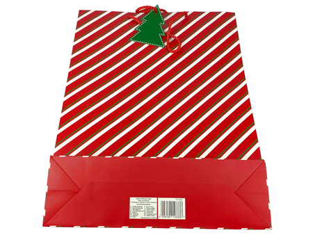 Gift Bag - CHRISTMAS - Red Green Stripes - 460x320x100mm