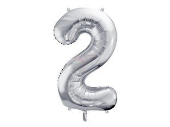 Foil balloon - Number "2" - Silver - 86 cm