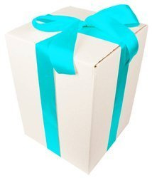 WHITE CARDBOARD BOX - with blue ribbon - 35x25x25cm