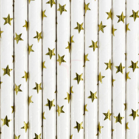 Paper straws - White with gold stars - 19.5 cm - 10 pieces