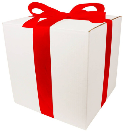 WHITE CARDBOARD BOX - with red ribbon - 30x30x30cm