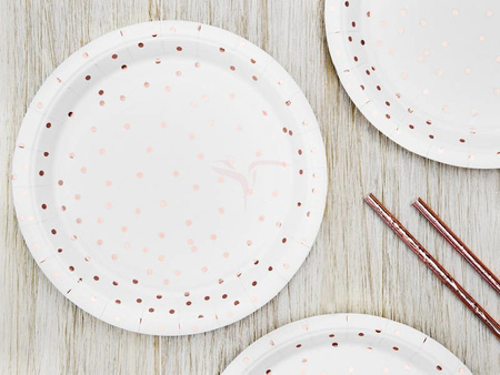 Paper plates - White - Rose gold dots - 18cm - 6 pieces