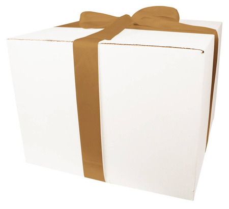 WHITE CARDBOARD BOX - with light gold ribbon - 40x40x30cm