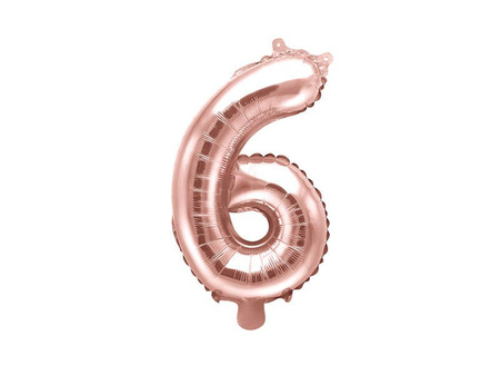 Foil balloon - Number "6" - Pink gold - 35 cm 