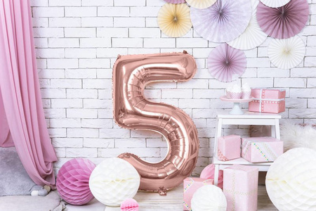 Foil balloon - Number "5" - Pink gold - 86 cm