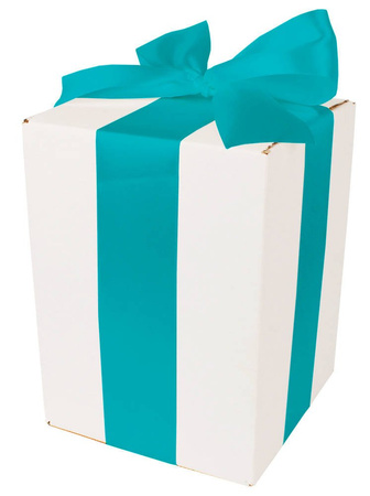 WHITE CARDBOARD BOX - with turquoise ribbon - 15x15x20cm