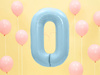 Foil balloon - Number "0" - Light blue - 86cm 