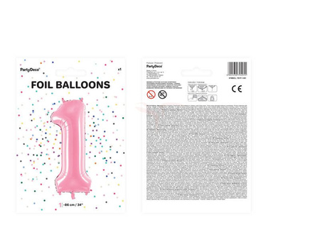 Foil balloon - Number "1" - Pink - 86cm 