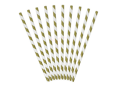 PAPER STRAWS - GOLD-WHITE - 19.5 cm - 10 pcs.