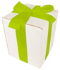 WHITE CARDBOARD BOX - with green ribbon - 20x20x25cm