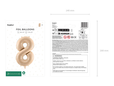 Foil balloon - Number 8 - beige - 72 cm