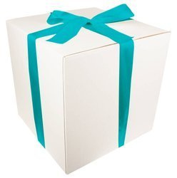 WHITE CARDBOARD BOX - with turquoise ribbon - 40x40x40cm