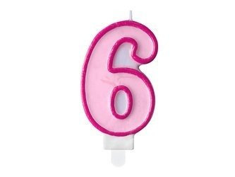 Birthday candle - Number 6 - Pink - 7 cm