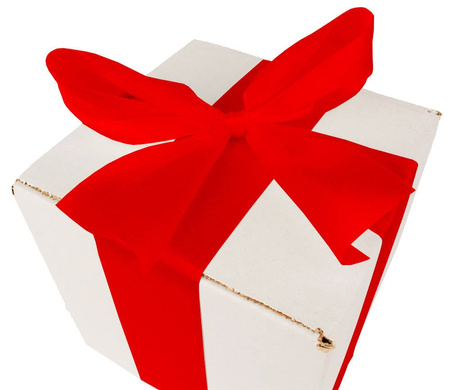 WHITE CARDBOARD BOX - with red ribbon - 15x15x15cm