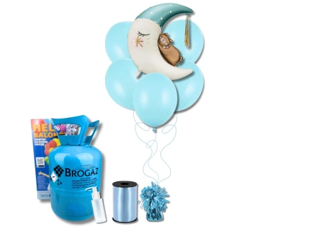 Set of balloons and helium - Teddy bear on the moon - blue - 20 elements