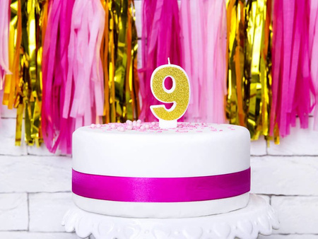 Birthday candle - Number 9 - Gold - 7 cm