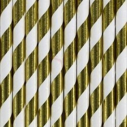 PAPER STRAWS - GOLD-WHITE - 19.5 cm - 10 pcs.