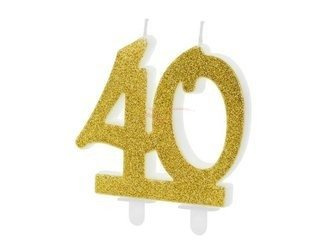 Birthday candle - Number 40 - Glitter - Gold - 7.5 cm