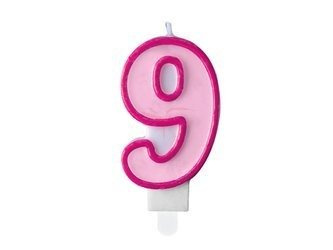 Birthday candle - Number 9 - Pink - 7 cm