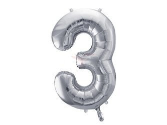 Foil balloon - Number "3" - Silver - 86 cm