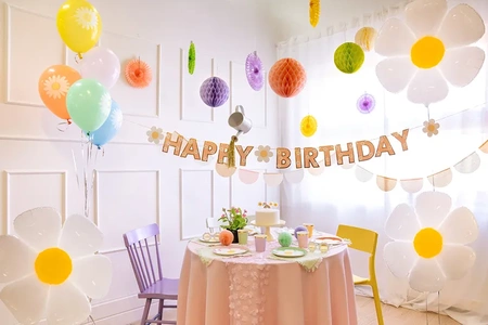 Paper banner - Happy Birthday - Daisies - 200 x 14,5 cm - 1 pcs.