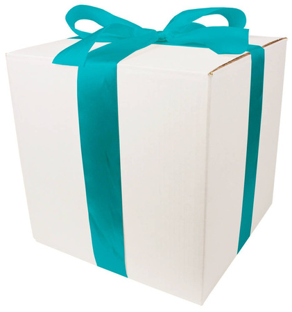 WHITE CARDBOARD BOX - with turquoise ribbon - 30x30x30cm