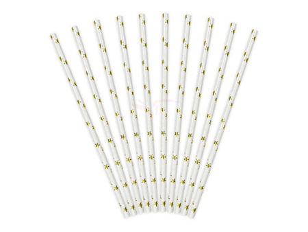 Paper straws - White with gold stars - 19.5 cm - 10 pieces