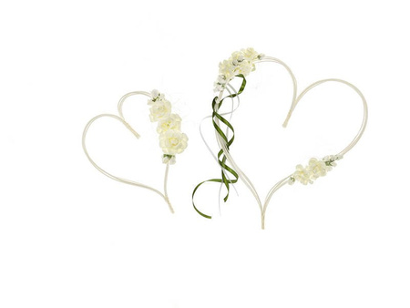 Rattan hearts with bouquets - Cream - 2 pieces