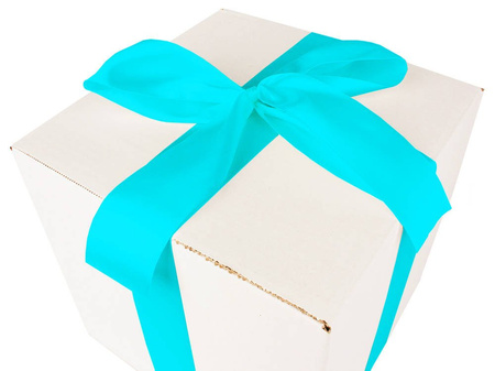 WHITE CARDBOARD BOX - with blue ribbon - 25x25x25cm