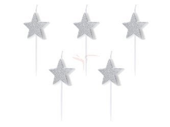 Birthday candles Stars - silver - 3.5 cm - 5 pcs.