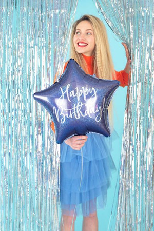 Foil balloon - Happy Birthday star! - Navy blue - 40 cm