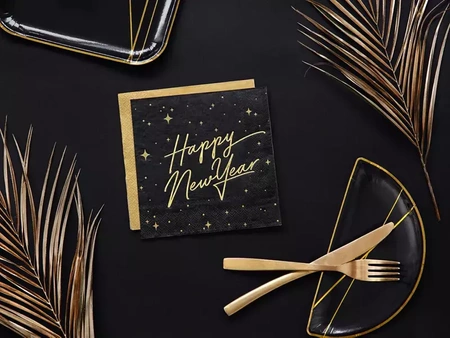 Paper napkins - Happy New Year - Black - 33x33cm - 20 pieces